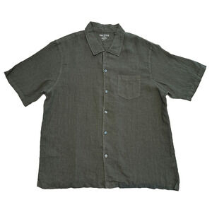 Todd Snyder Portuguese Linen Somelos Shirt Mens XL SS Button Olive Camp Collar